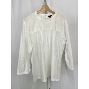 NWT ANN TAYLOR Smocked Knit Top Ruffle Neck 3/4 Sleeve Cotton Knit White Size XL